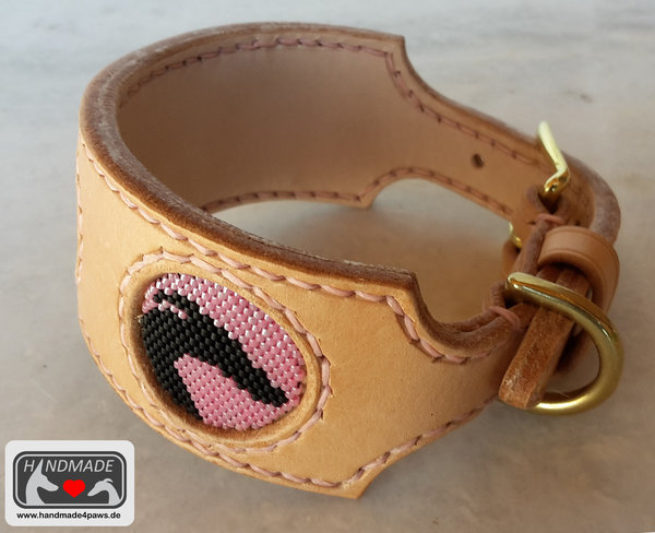 Leder Halsband mit runden Whippet / Greyhound / Galgo / italienisches Windspiel- Perlen Motiven