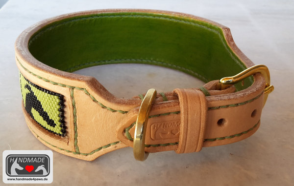 Leder Halsband mit Whippet Galgo-Perlen Motiven HU 31-35cm Breite 4cm