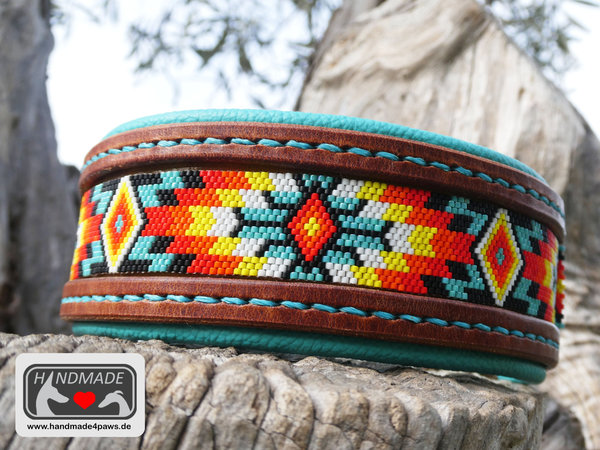 Halsband Fettleder / Nubukleder oder Geschirrleder / Nappaleder mit Perlenband Tribal indian style