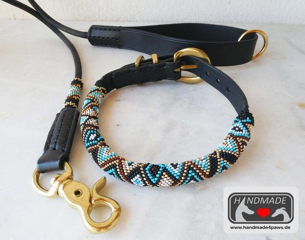 CLASSIC ROUND Leder Halsband mit Perlen robustes Rinderleder