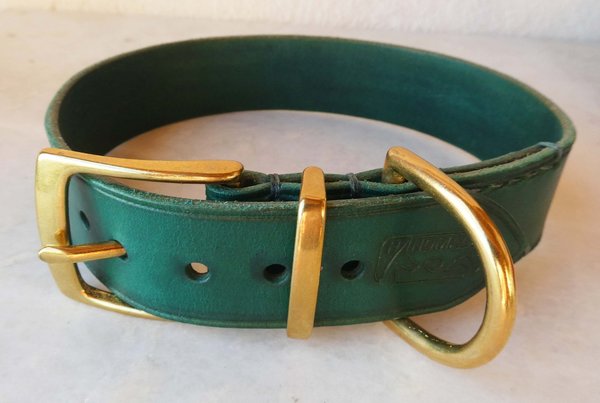 CLASSIC Leder Halsband  robustes Rinderleder tannengrün, Breite 3 cm Halsumfang 36-42cm